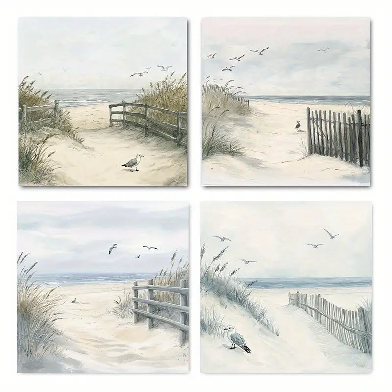 4pcs  Chic Scenic Beach Photography CCP Wall Art Canvas Framed