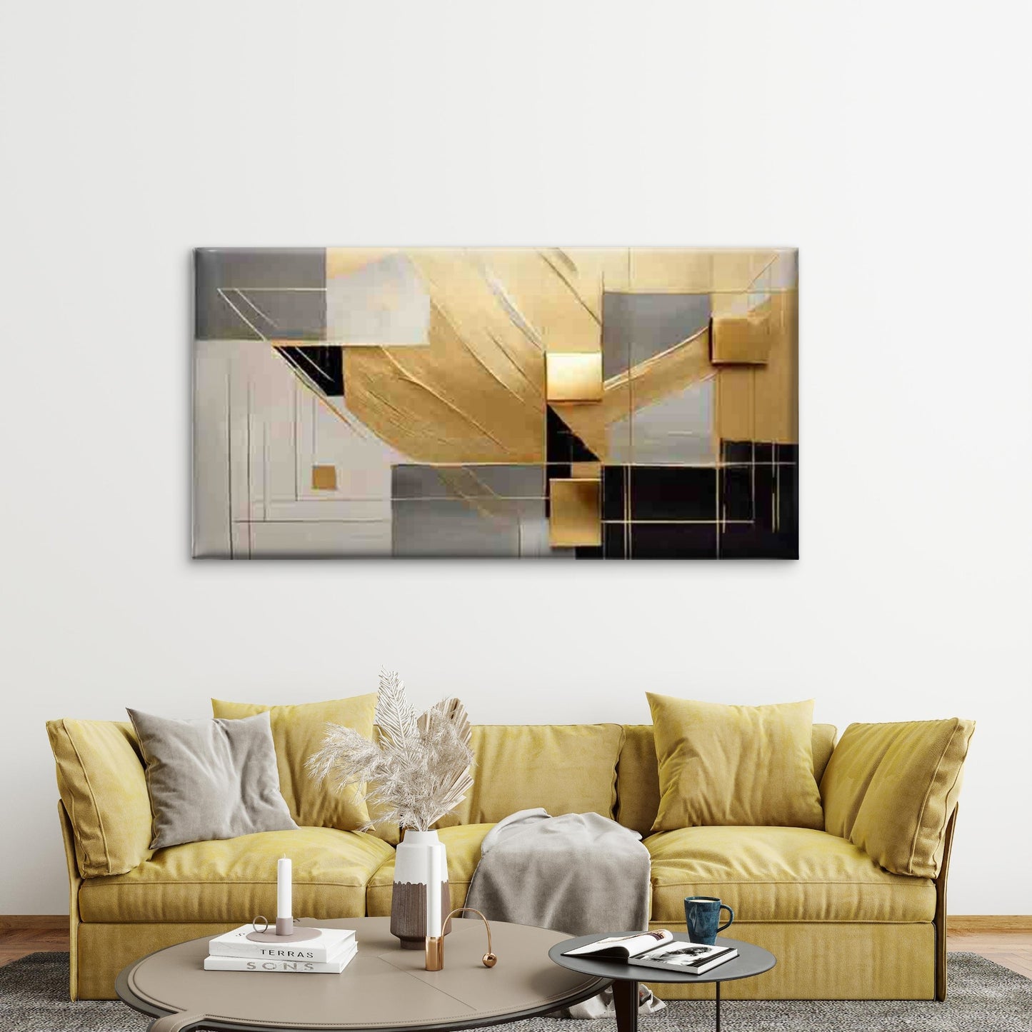 Abstract Design in Golden Wall Art Canvas Office Home Room Framed 120x60cm