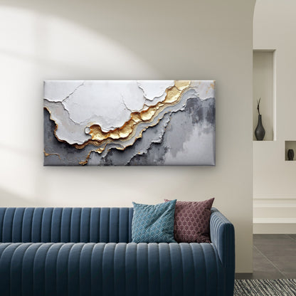 Grey Gold Textured Abstract Wall Art Canvas Office Home Room Framed 120x60cm