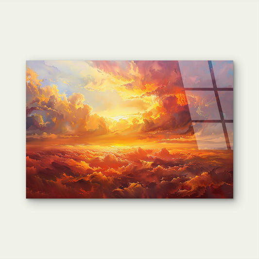 Abstract Orange Gold Clouds Glass Printing Wall Art Australian Made Quality