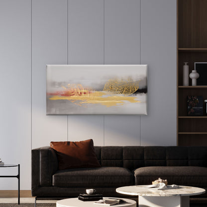 Modern Abstract Golden Leaf Wall Art Canvas Office Home Room Framed 120x60cm