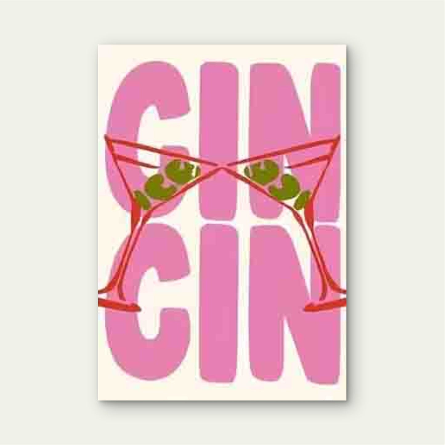 Cin Cin Martini Glass Pattern in Pink and Red Metal Print Ready to Hang - Bella Home Decor