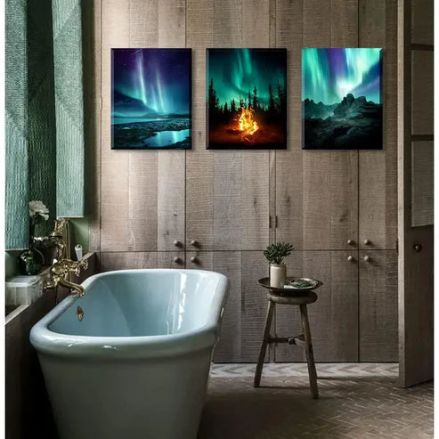 3pcs Northern Lights Scenery Painting Wall Art Set Canvas Unframed - High Quality Print 100% Australian Made Wall Canvas