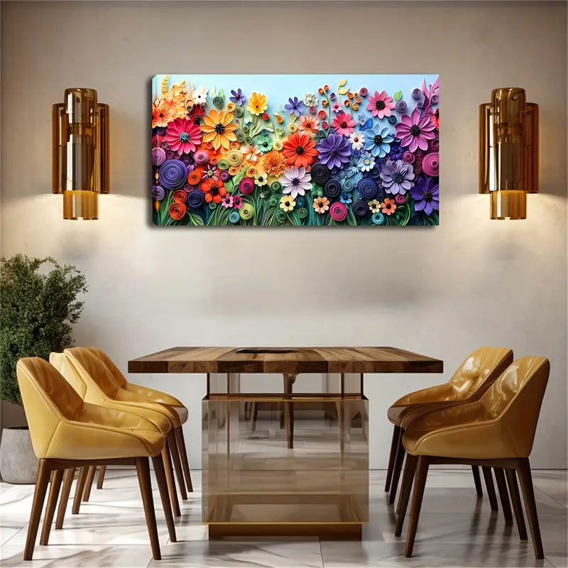 Abstract Watercolor Paper Flowers Wall Art Canvas Office Home Room Framed 120x60cm - Bella Home Decor