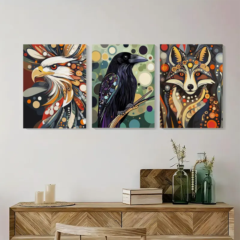 3pcs Indigenous Spirit Animal, Metis Inspired Metal Print Ready to Hang Art