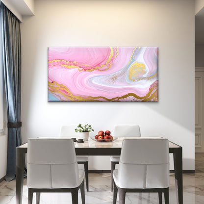 Pink Marble With Shimmering Gol Wall Art Canvas Office Home Room Framed 120x60cm - Bella Home Decor