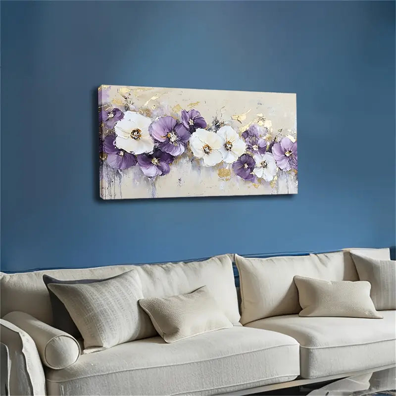 Ambiance Purple White Floral Wall Art Canvas Office Home Room Framed 120x60cm - Bella Home Decor