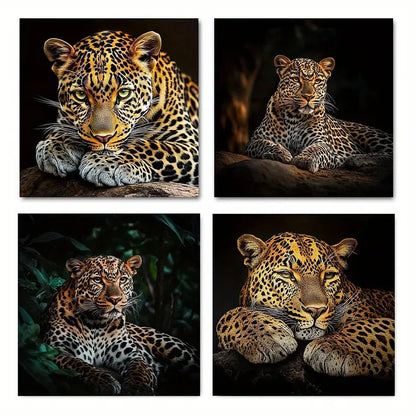 4pcs Golden Leopard Print Wall Art Canvas Framed