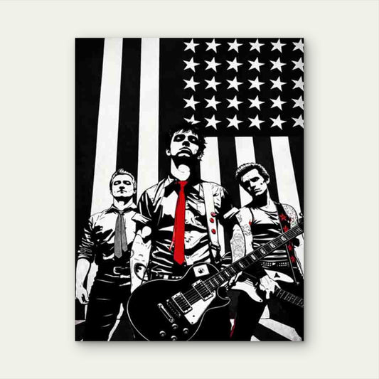 Retro Rock Band with Flag & Band Members 60x90cm Metal Print Ready to Hang
