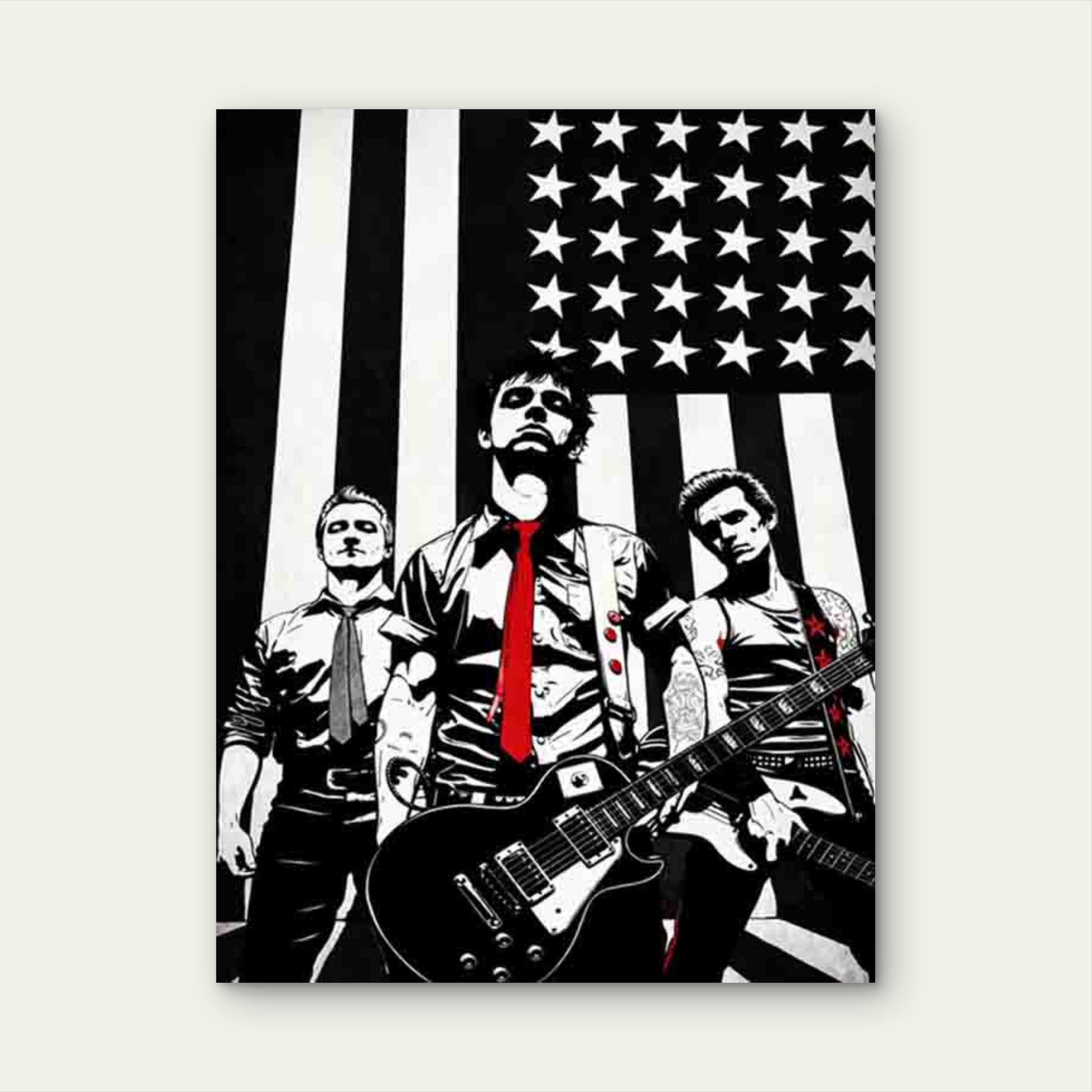 Retro Rock Band with Flag & Band Members 40x60cm Metal Print Ready to Hang - Bella Home Decor