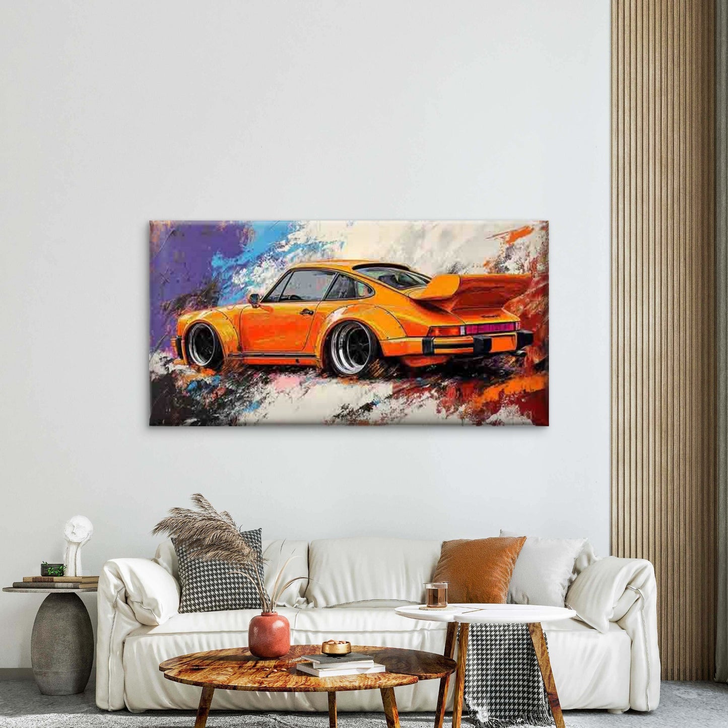 Vibrant Orange Sports Car Wall Art Canvas Office Home Room Framed 120x60cm
