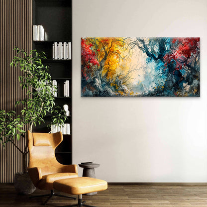 Enchanted Forest Trees Abstract Wall Art Canvas Office Home Room Framed 120x60cm
