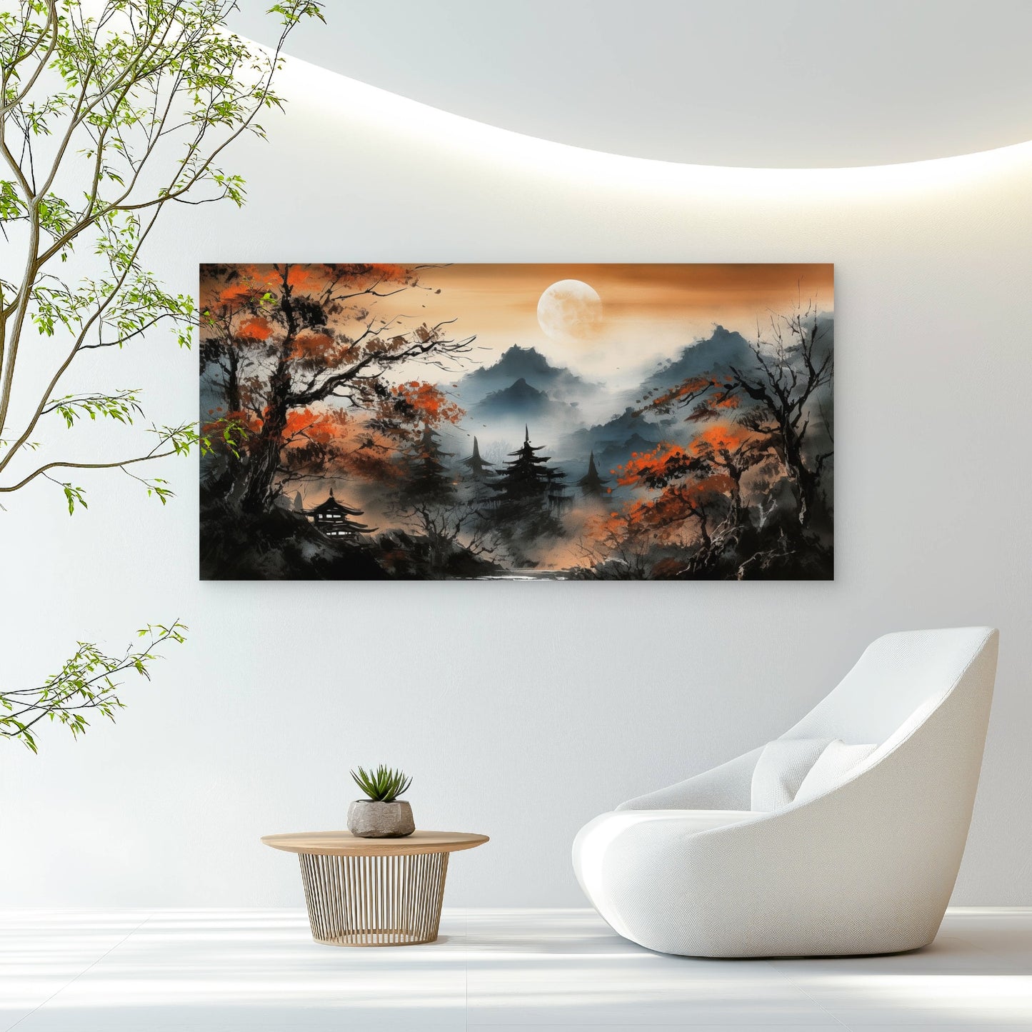 Misty Mountain Moonlight Wall Art Canvas Office Home Room Framed 120x60cm