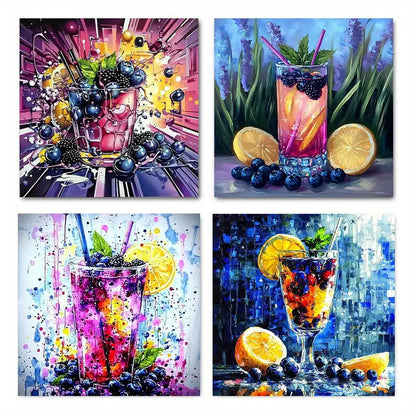 4pcs Vibrant Cocktail Art Prints Wall Art Canvas Framed