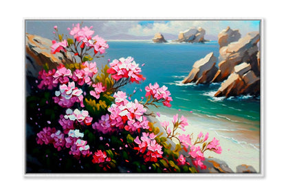 Pink Flowers by The Sea Painting Wall Art Limited Edition High Quality Print