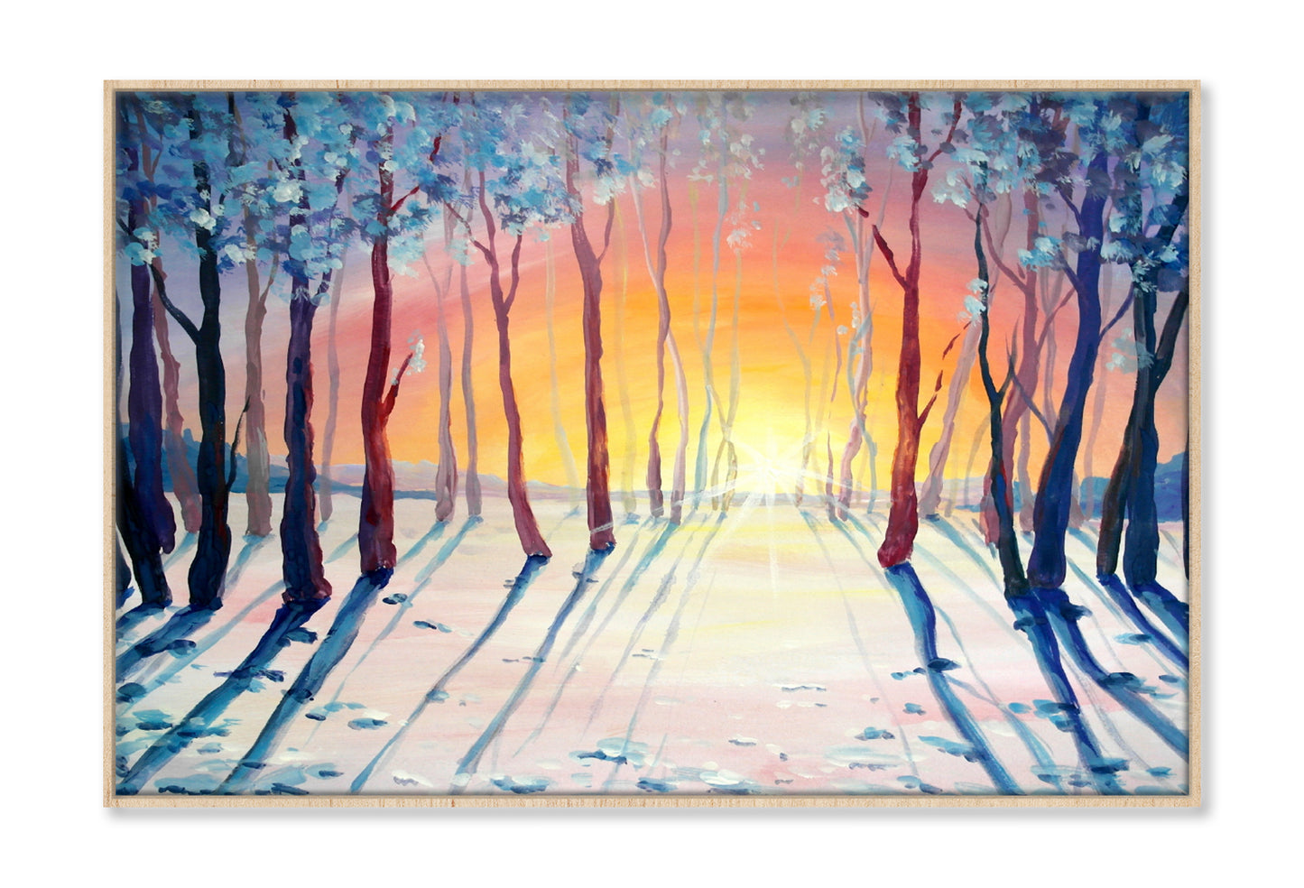 Trees on Snow Field Sunset Sky Oil Painting Wall Art Limited Edition High Quality Print Canvas Box Framed Natural