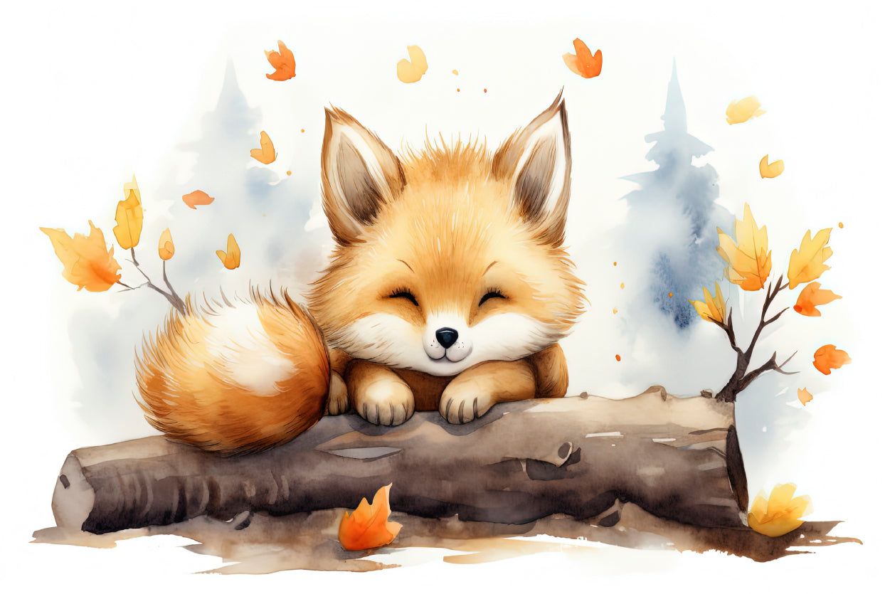 Baby Red Fox in Autumn Garden Print 100% Australian Made - Bella Home Decor