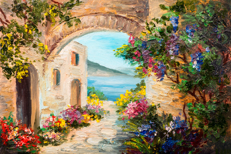 House Near The Sea Painting Glass Framed Wall Art, Ready to Hang Quality Print