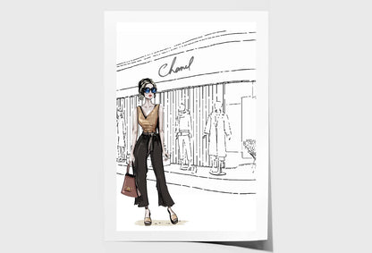 Stylish Girl with Fashion Store Wall Art Limited Edition High Quality Print Unframed Roll Canvas None