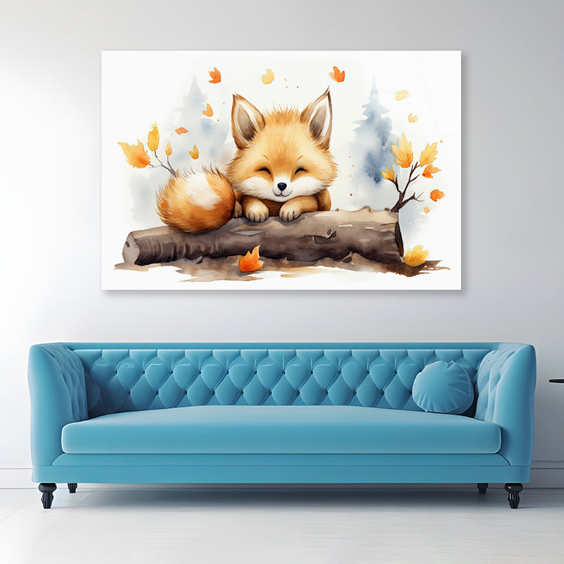 Baby Red Fox in Autumn Garden Acrylic Glass Print Tempered Glass Wall Art 100% Made in Australia Ready to Hang