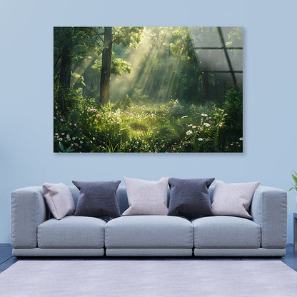 Sun Rays in the Forest Acrylic Glass Print Tempered Glass Wall Art 100% Made in Australia Ready to Hang - Bella Home Decor