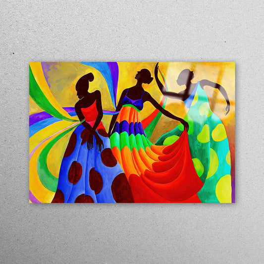 African Dancers Painting Acrylic Glass Print Tempered Glass Wall Art 100% Made in Australia Ready to Hang