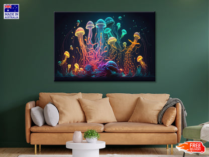 Colorful Jellyfish and Fish Float In an Ocean Print 100% Australian Made - Bella Home Decor