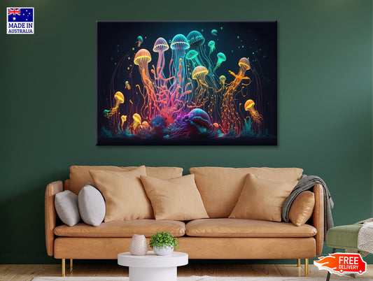 Colorful Jellyfish and Fish Float In an Ocean Print 100% Australian Made - Bella Home Decor