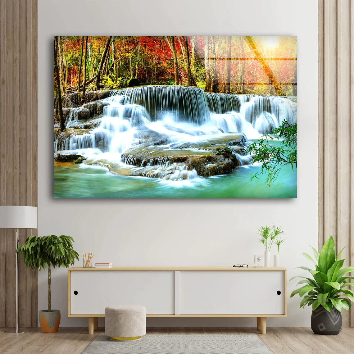 Autumn Forest Waterfall UV Direct Aluminum Print Australian Made Quality
