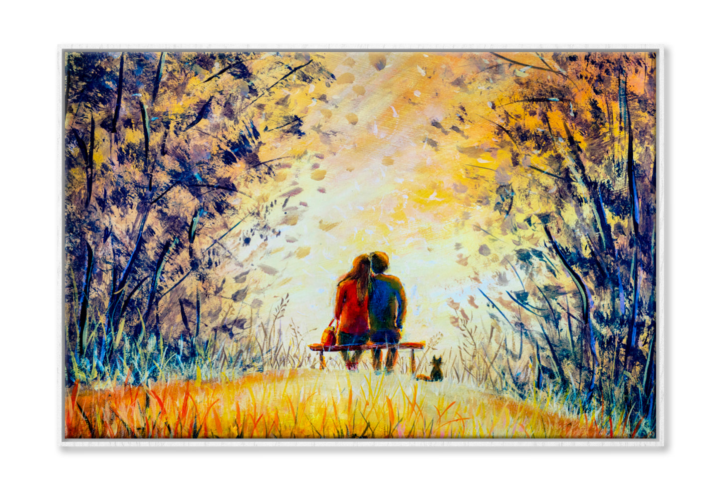 A Loving Couple & Cat Oil Painting Wall Art Limited Edition High Quality Print Canvas Box Framed White