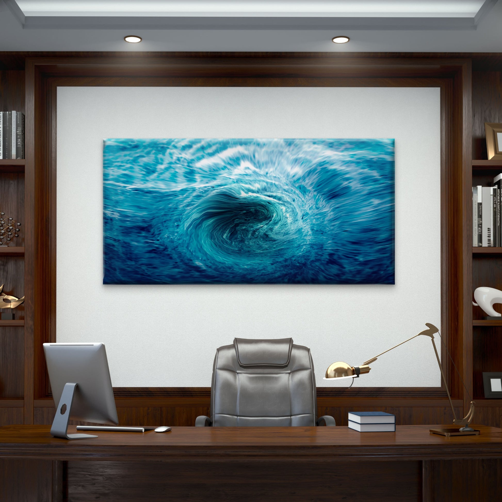 Blue Ocean Water Fluid Swirl Wall Art Canvas Office Home Room Framed 120x60cm - Bella Home Decor