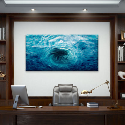 Blue Ocean Water Fluid Swirl Wall Art Canvas Office Home Room Framed 120x60cm - Bella Home Decor