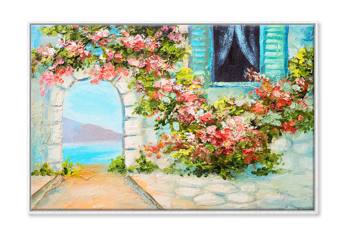 House Near The Sea, Summer Seascape Oil Painting Wall Art Limited Edition High Quality Print Canvas Box Framed White