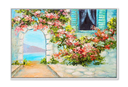 House Near The Sea, Summer Seascape Oil Painting Wall Art Limited Edition High Quality Print Canvas Box Framed White