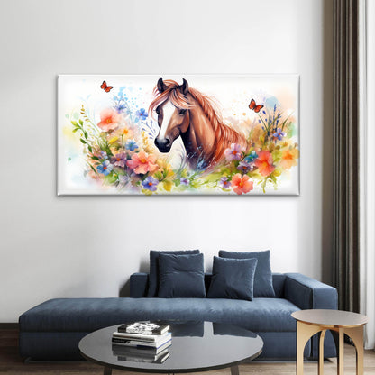 Horse Watercolor Butterfly Wall Art Canvas Office Home Room Framed 120x60cm - Bella Home Decor