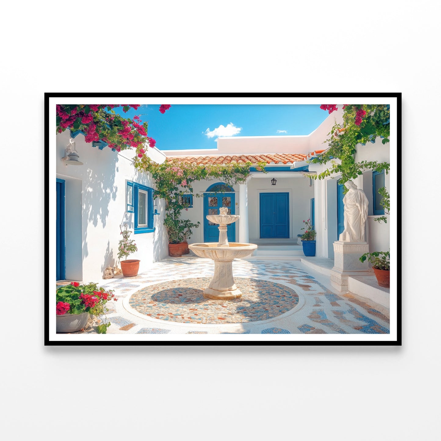 Courtyard with a Fountain and a Statue of a Woman Home Decor Premium Quality Poster Print Choose Your Sizes