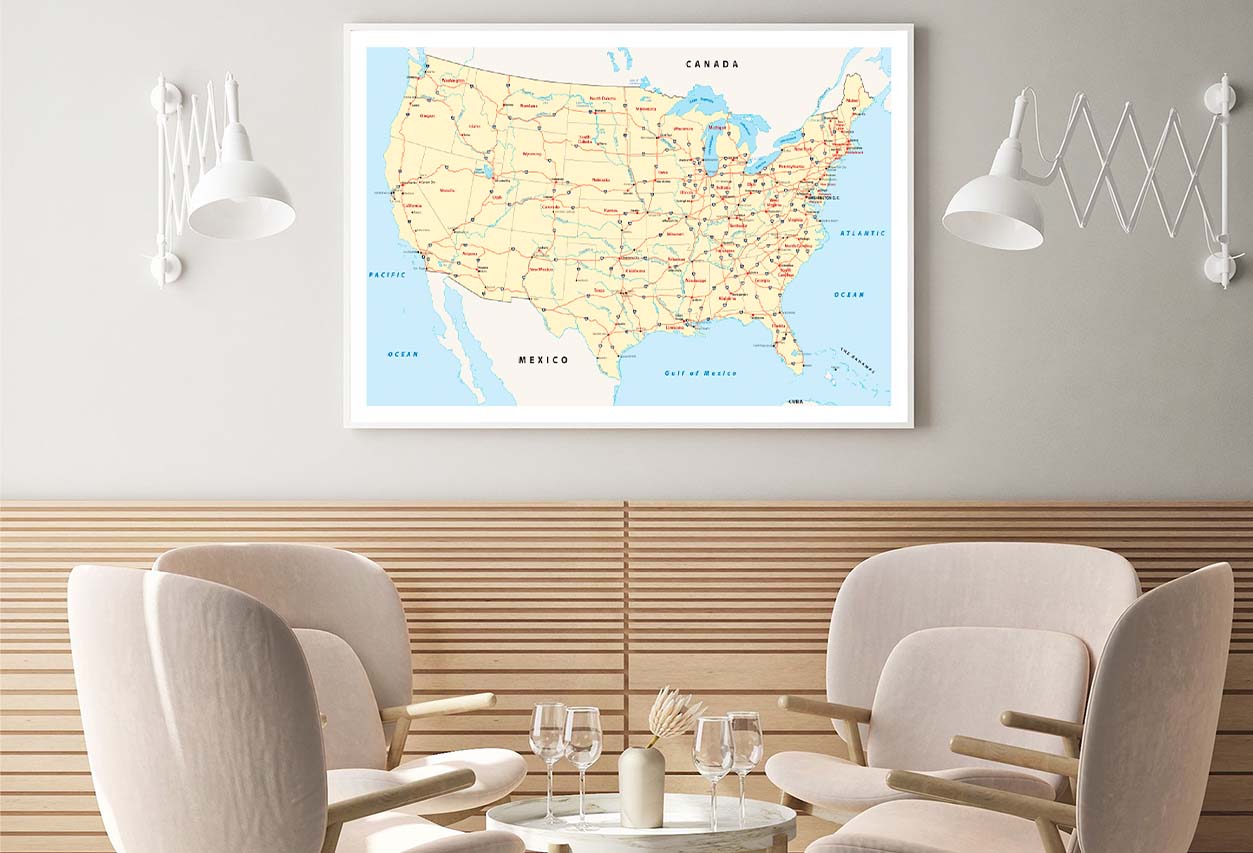 US Interstate Highway Map Home Decor Premium Quality Poster Print Choose Your Sizes