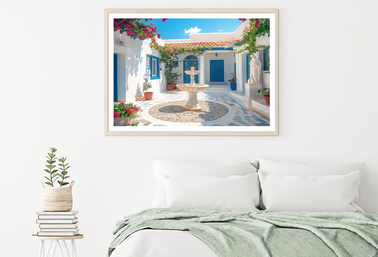 Courtyard with a Fountain and a Statue of a Woman Home Decor Premium Quality Poster Print Choose Your Sizes