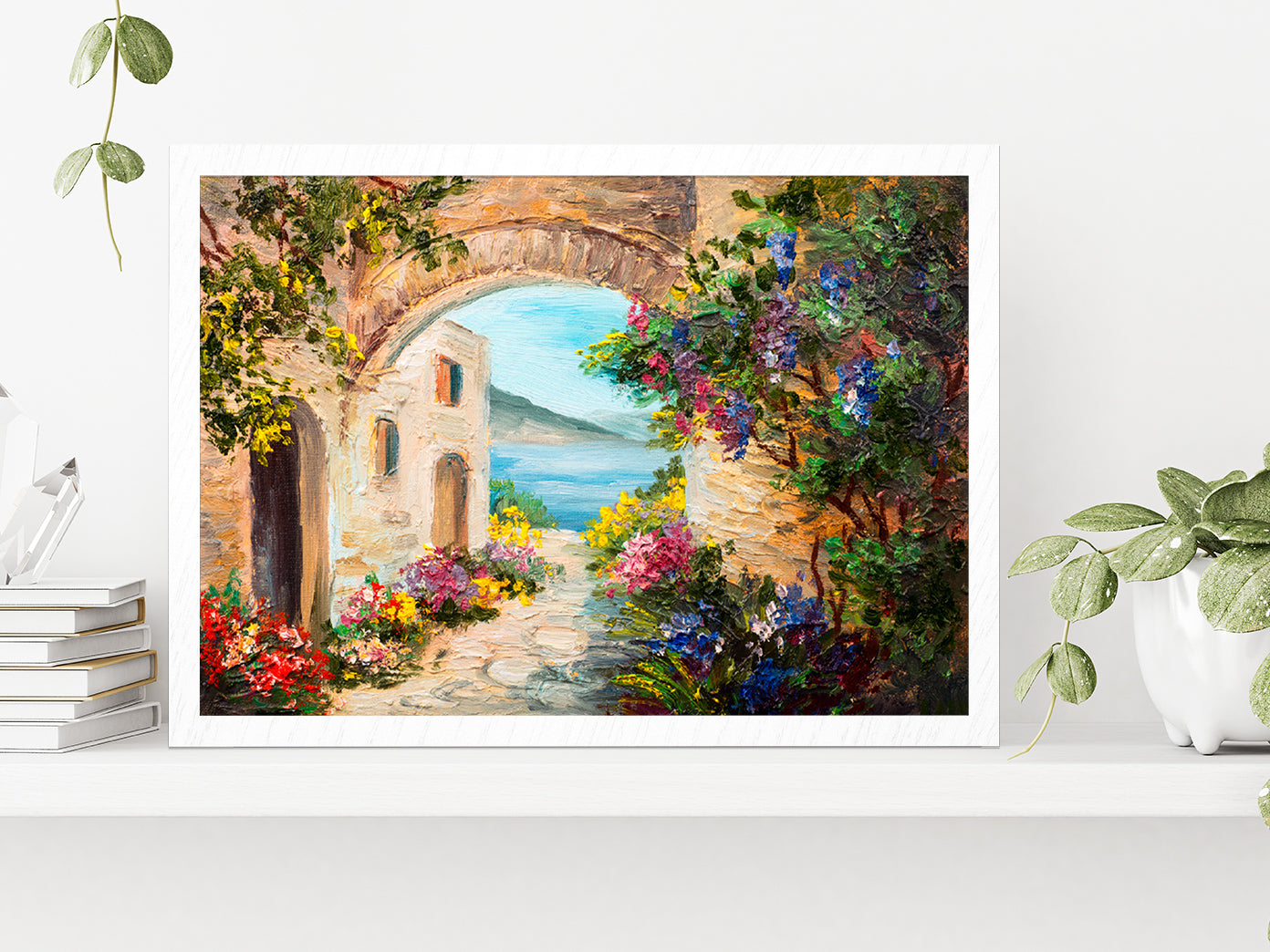 House Near The Sea Painting Glass Framed Wall Art, Ready to Hang Quality Print Without White Border White