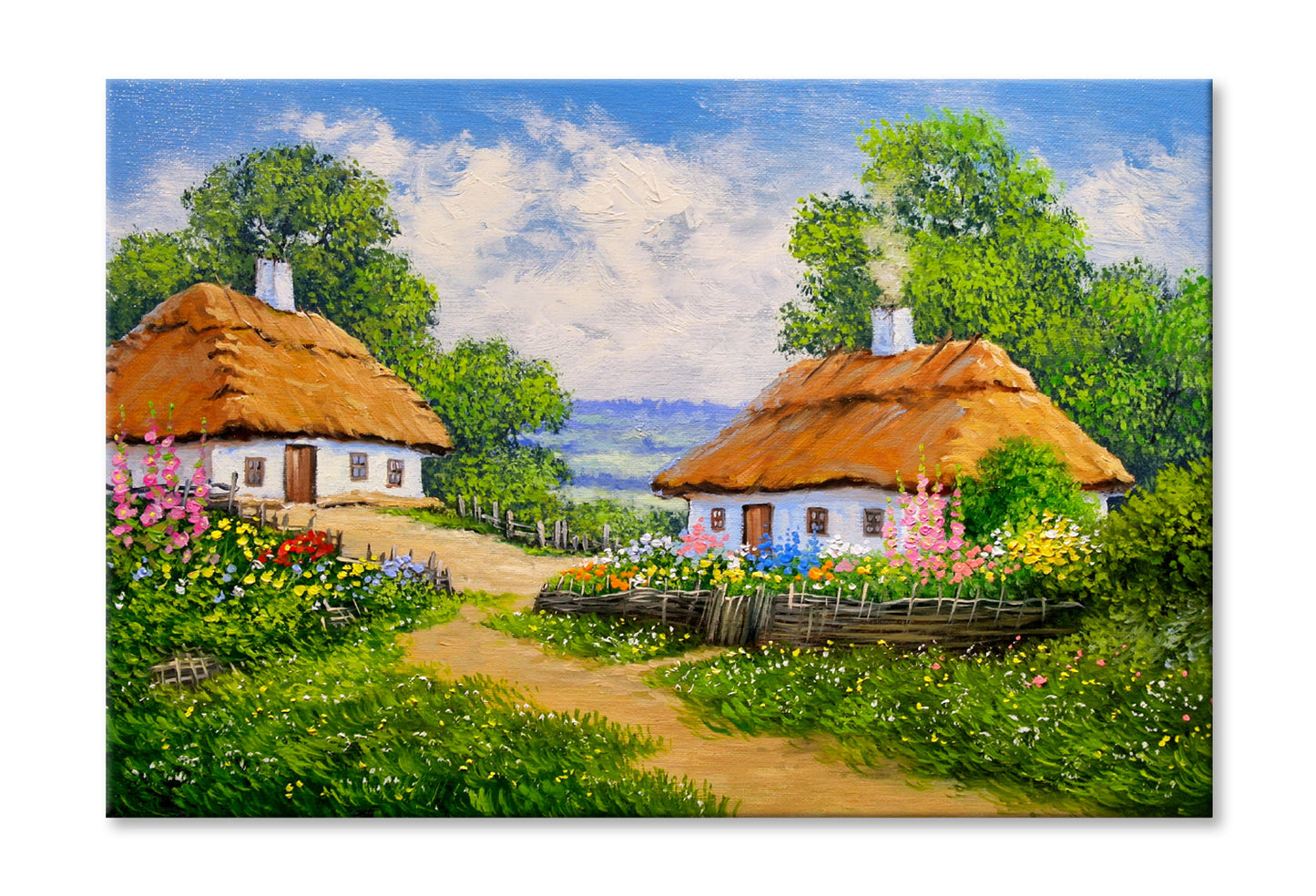 Houses Surrounded by Blooming Garden Oil Painting Wall Art Limited Edition High Quality Print Stretched Canvas None