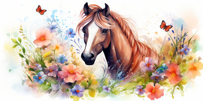 Horse Watercolor Butterfly Wall Art Canvas Office Home Room Framed 120x60cm - Bella Home Decor