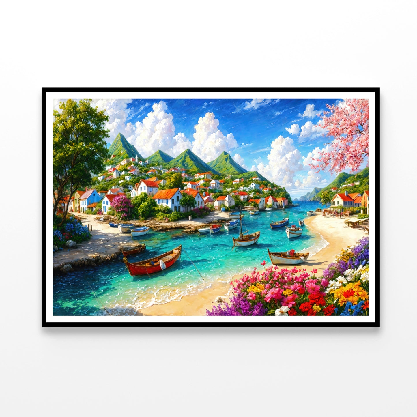 Town, Sea & Mountains in the Background View Home Decor Premium Quality Poster Print Choose Your Sizes