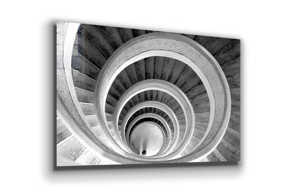 Curved Stair B&W View UV Direct Aluminum Print Australian Made Quality