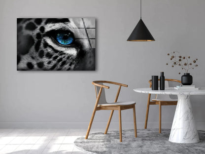 B&W Leopard Blue Eye UV Direct Aluminum Print Australian Made Quality