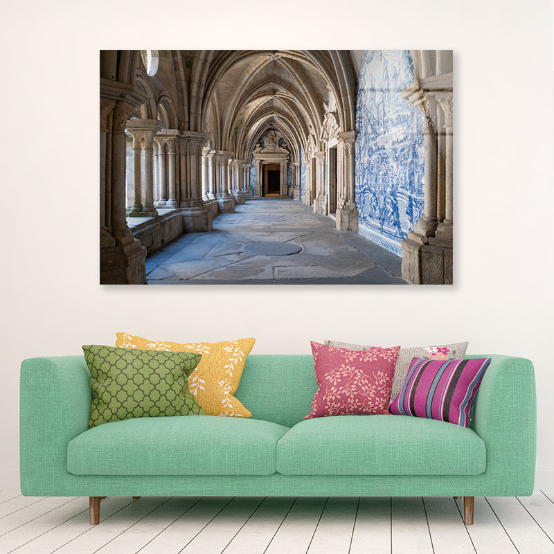 A Large Stone Hallway with Columns Architecture Acrylic Glass Print Tempered Glass Wall Art 100% Made in Australia Ready to Hang