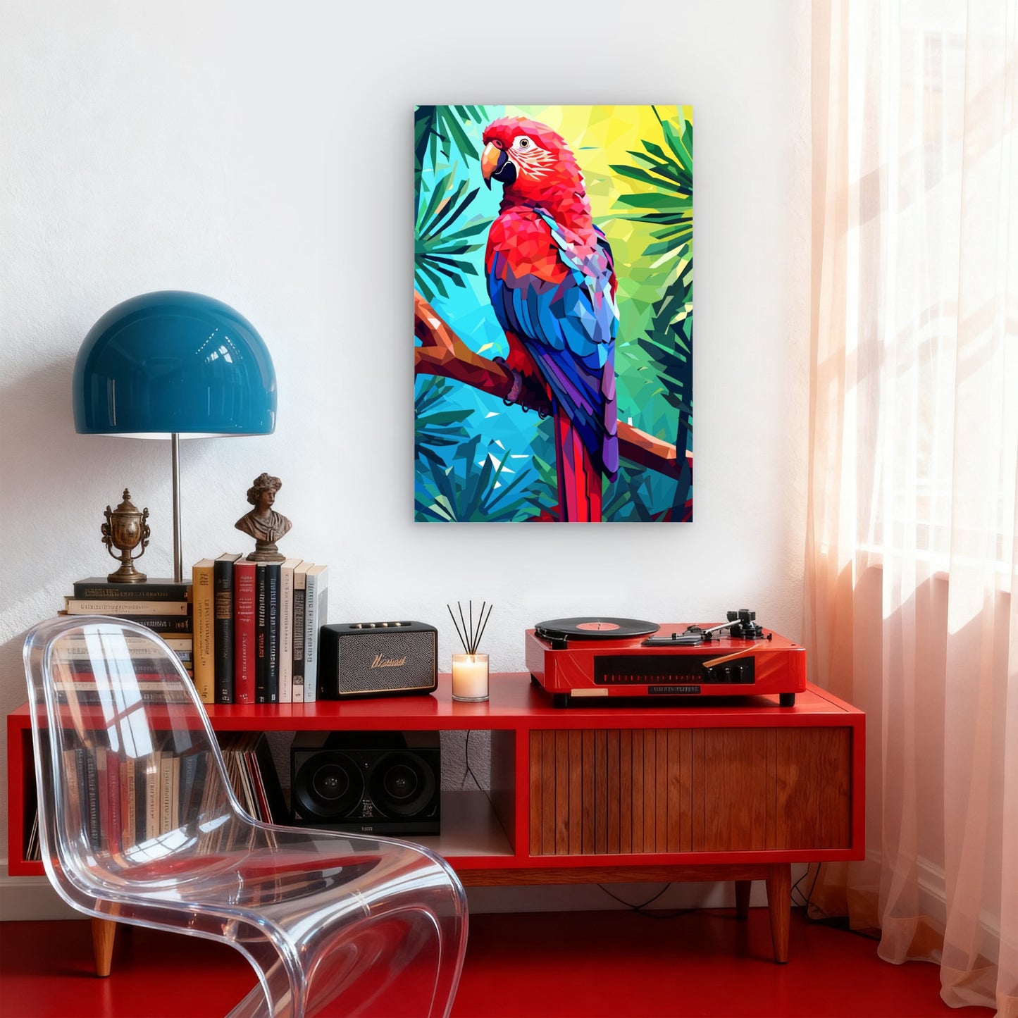 Red Macaw Parrot Jungle Bird 60x90cm Metal Print Ready to Hang