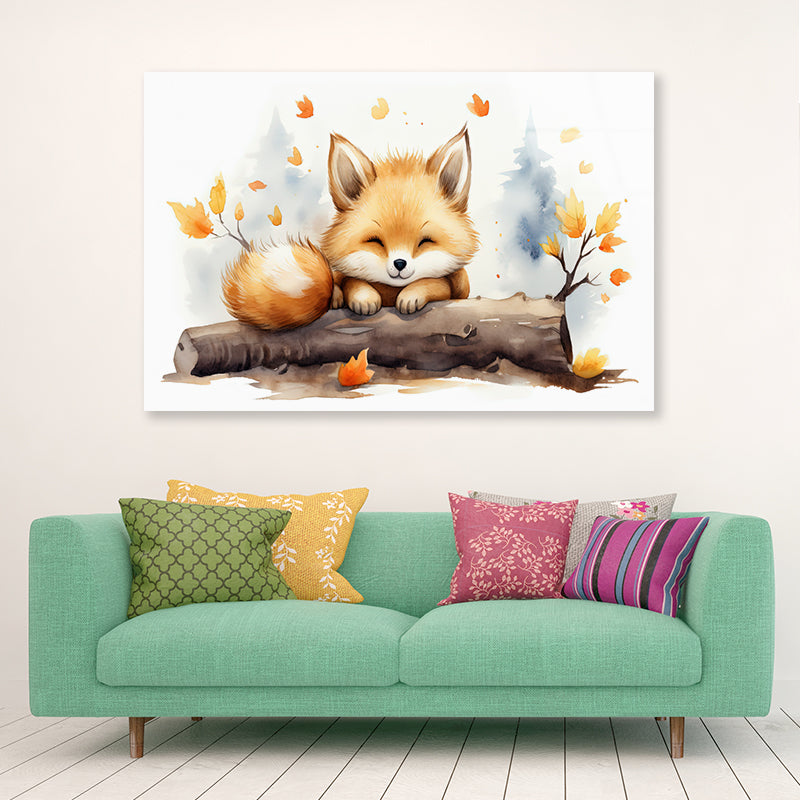 Baby Red Fox in Autumn Garden Acrylic Glass Print Tempered Glass Wall Art 100% Made in Australia Ready to Hang