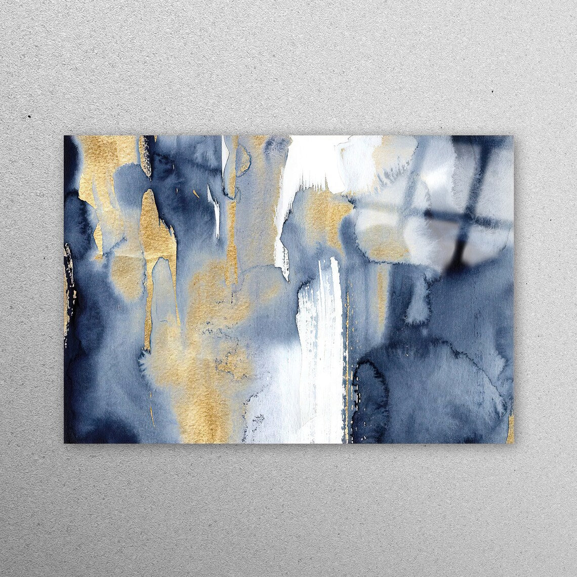 Blue And Gold Painting Acrylic Glass Print Tempered Glass Wall Art 100% Made in Australia Ready to Hang