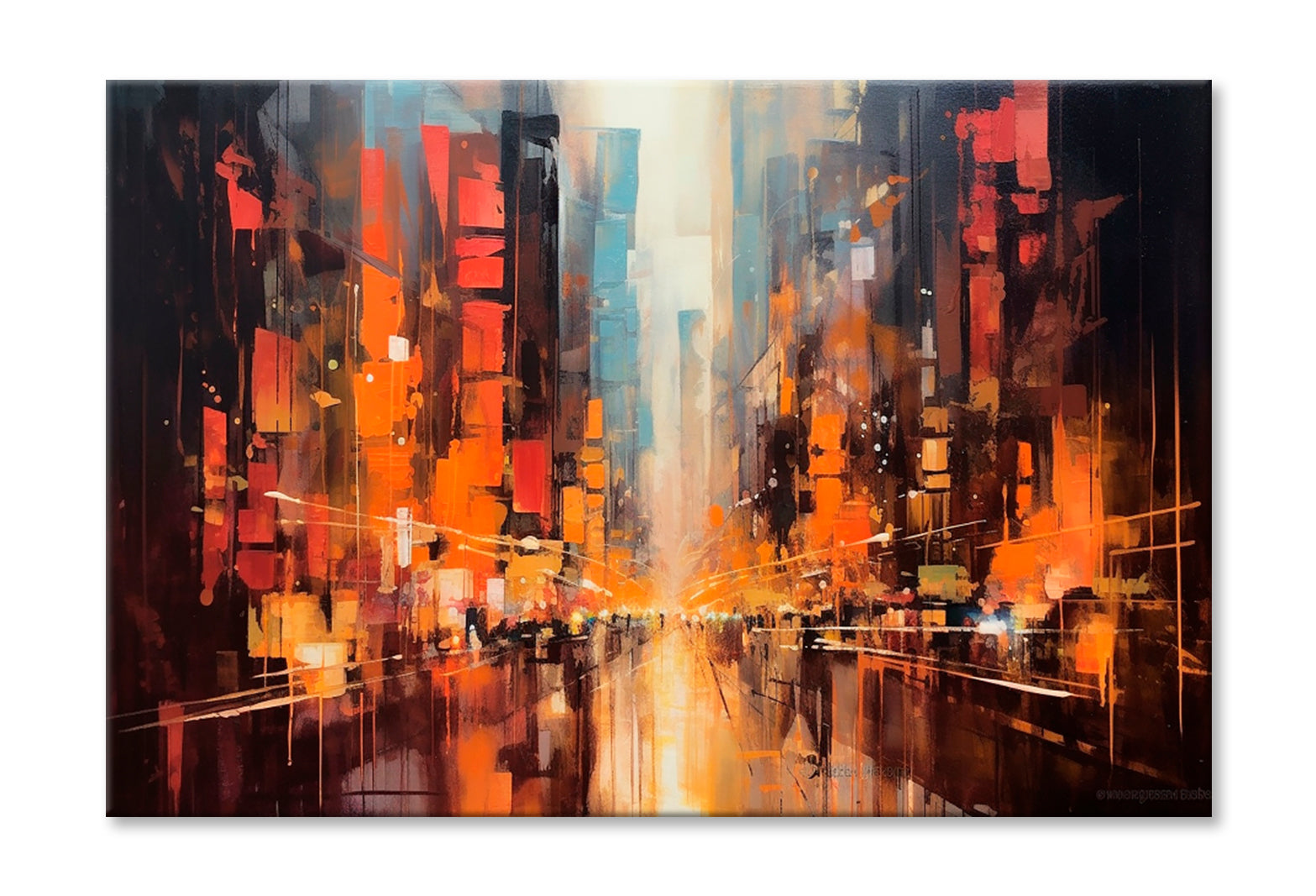 City Background With Splashes Oil Painting Wall Art Limited Edition High Quality Print Stretched Canvas None