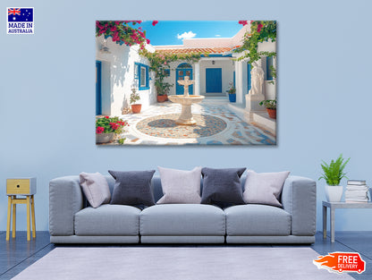 Courtyard with a Fountain and a Statue of a Woman Print 100% Australian Made - Bella Home Decor